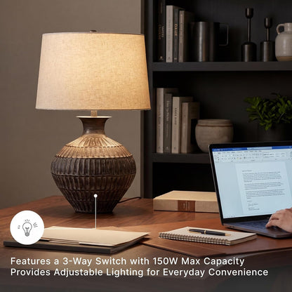 Signature Design by Ashley Magan Metal Table Lamp, 28", Antique Bronze | Antique Bronze-Tone Metal Base, Textured Pattern, Fabric Modified Drum Shade, Living Room or Entryway Use, 3-Way Switch5