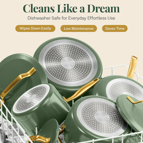 Modern 11 Pc Ceramic Cookware Set, Elegantly Designed Pots and Pans Set Non Stick with Steamer, Induction Bottom, Premium Stay Cool Handles, Non Toxic PFOA Free, Oven & Dishwasher Safe7