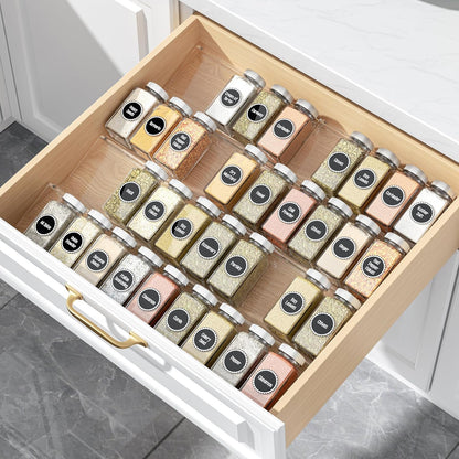 Clear Acrylic Spice Drawer Organizer, 4 Tier- 2 Set Expandable from 9" to 18" Seasoning Jars Drawers Insert, Kitchen Spice Rack Tray for Drawer/Countertop (Jars Not Included)1