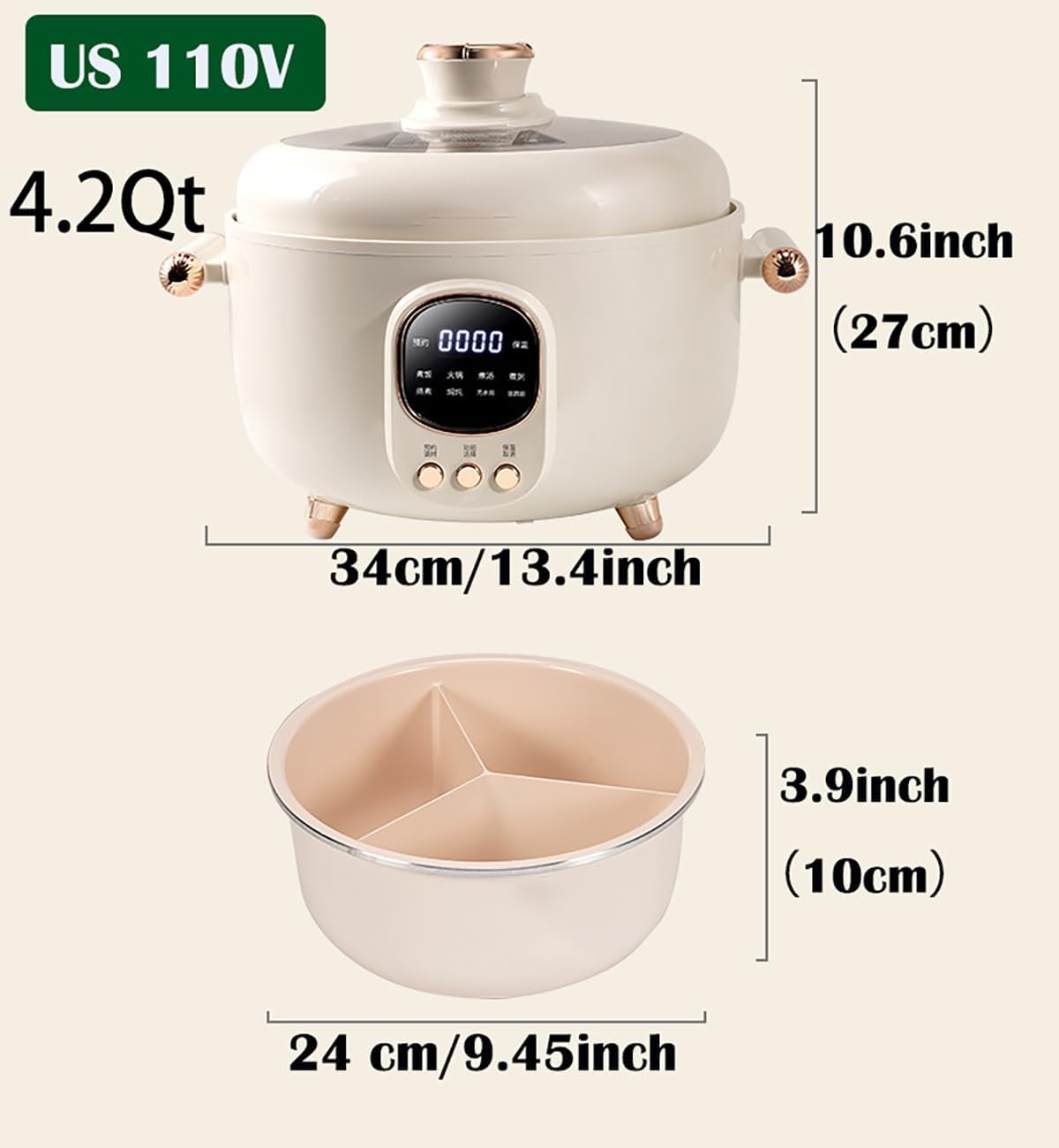 4-2qt-electric-pressure-cooker-smart-multi-cooker-10-in-1-innovative-3-compartment-rice-cooker-1000w-hot-pot-with-24h-timer-70kpa-fast-cooking-non-stick-inner-pots-heat-preservation-110v-white