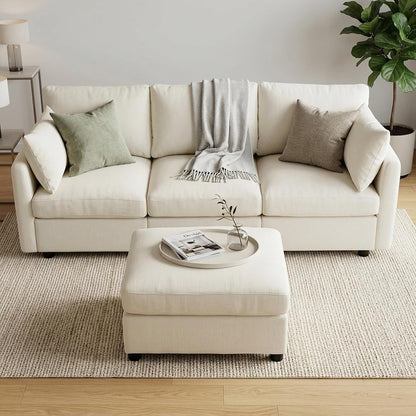 Sectional Cloud Couch for Living Room, Spring Cushion Seating, L Shaped Convertible Modular Sofa with Ottoman, Beige4