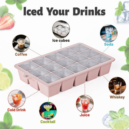 Silicone Ice Cube Tray 3 Pack - EASY RELEASE Ice Cube Tray with Lid, BPA Free Ice Cubes Trays for Freezer,Ice Cube Mold for Cocktail,Whiskey (Blue+Pink+Green)7