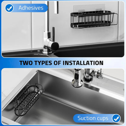 Kitchen Sink Caddy Sponge Holder in the Sink, Stainless Steel Kitchen Sink Organizer, Brush Holder, Dish Cloth Hanger, Sink Stopper Holder (Suction Cup-Black)2