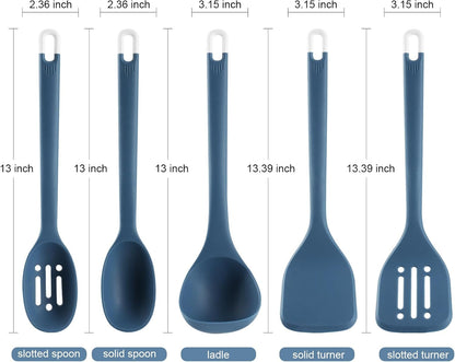 Silicone Kitchen Cooking Utensils Set: Heat Resistant 13Inch Long Kitchen Gadgets, BPA Free Non Stick Rubber Cook Accessories for Food Prep, Frying, Serving, Basting (Dark Blue)7