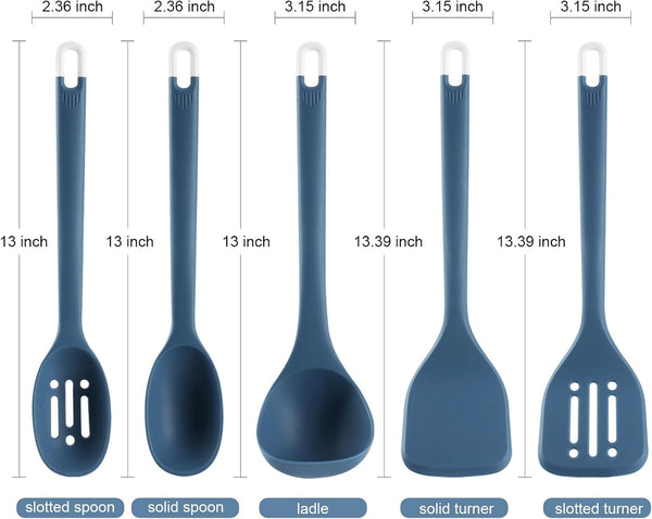 Silicone Kitchen Cooking Utensils Set: Heat Resistant 13Inch Long Kitchen Gadgets, BPA Free Non Stick Rubber Cook Accessories for Food Prep, Frying, Serving, Basting (Dark Blue)7
