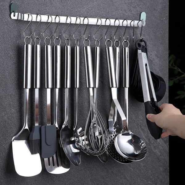 Kitchen Utensils Set 38 Pieces, Stainless Steel Cooking Utensils Set, Kitchen Gadgets Cookware, Kitchen Tool Set with Utensil Holder Rack and Hooks for Hanging Dishwasher Safe6