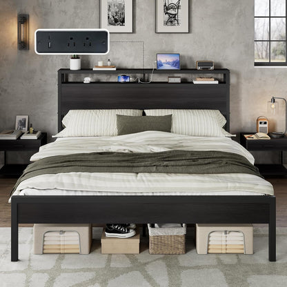 King Size Platform Bed Frame with Charging Station8