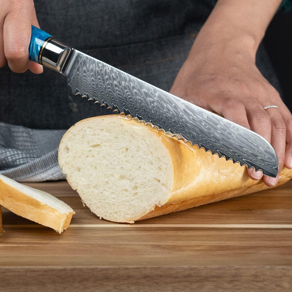 SENKEN 7-Piece Damascus Kitchen Knife Set - Tsunami Collection - 67-Layer Japanese VG10 Steel - Chef'S Knife, Cleaver, Santoku, Bread, Boning, & More8