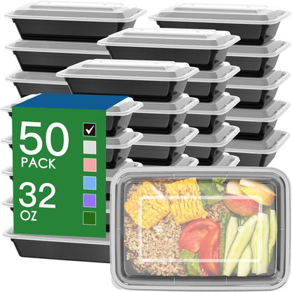 50 Pack (100-Piece) 32 Oz Meal Prep Containers with Easy Open Lids, Black1