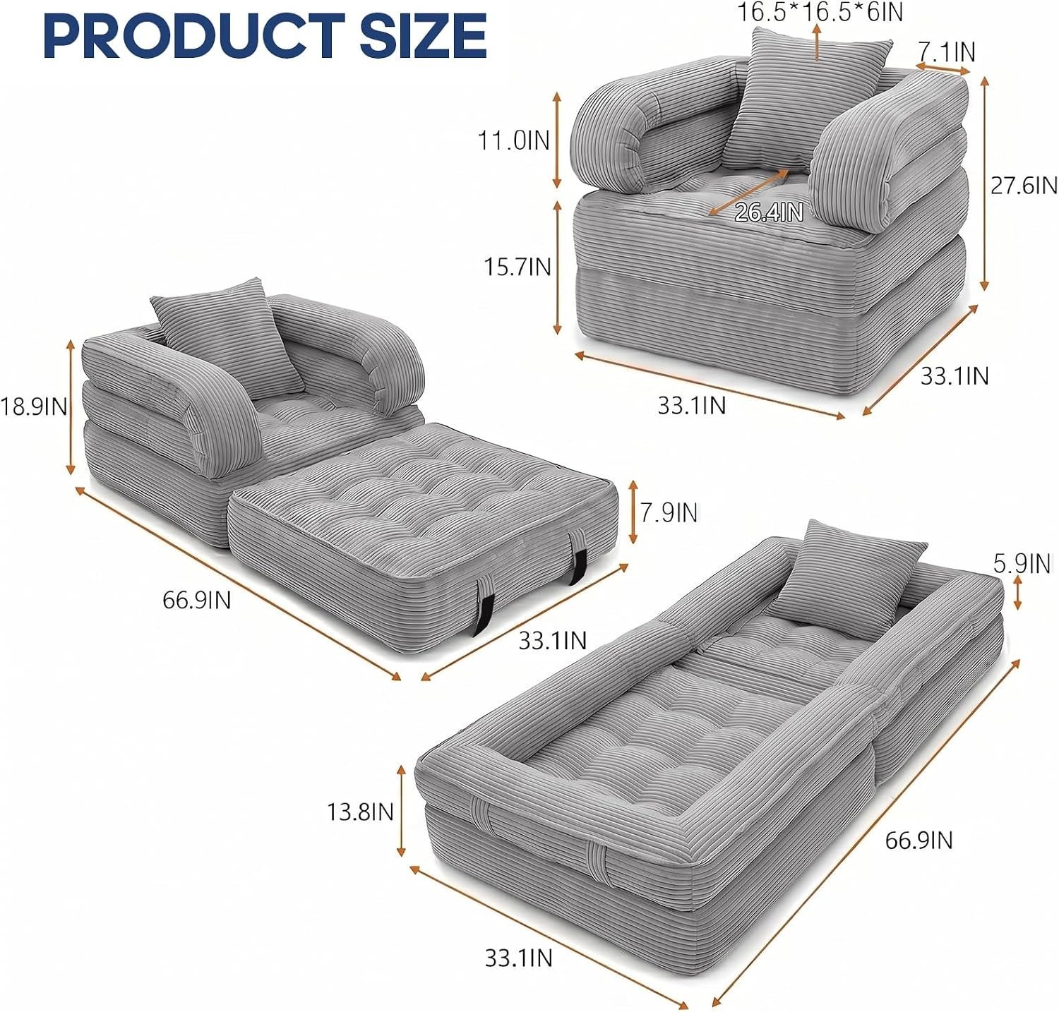 folding-sofa-bed-convertible-sleeper-chair-with-armrests-for-adults-foldable-corduroy-boneless-bed-3-in-1-portable-futon-couch-floor-sofa-with-pillow-for-bedroom-living-room-gray