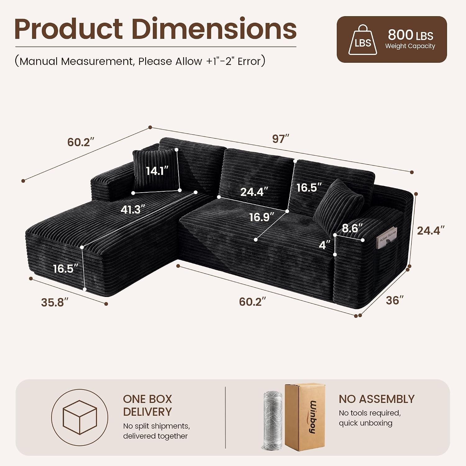 97-l-shape-sectional-couches-3-seater-sectional-sofas-for-living-room-bedroom-plush-corduroy-cloud-boneless-couch-sofa-black-left-facing-chiase-97-inch