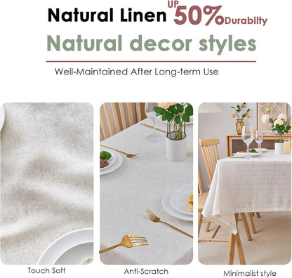 Natural Linen Cottton Tablecloth Rectangle, Rustic Elegant Tablecloth, Textured Jacquard Neutral Fabric, Washable Table Cover for for Dining Table Farmhouse Kitchen Party (Diamond Weave, 70" X 55" )8