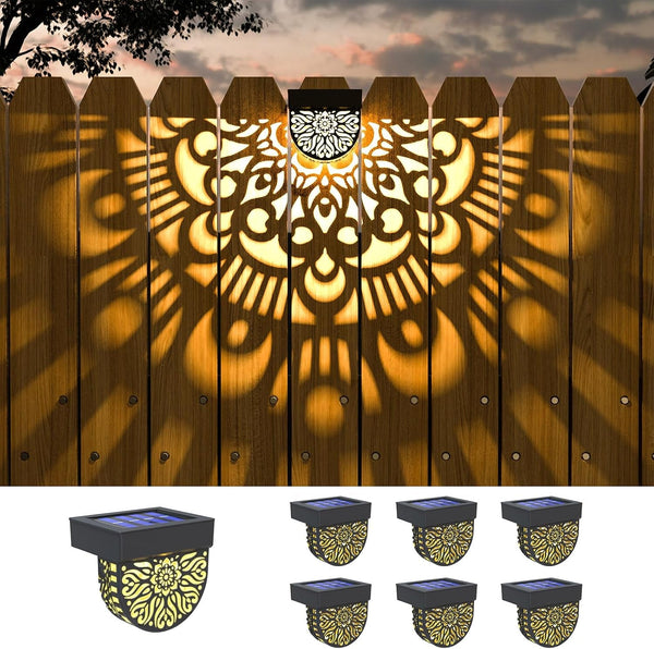6 Pack Solar Fence Lights Outdoor Wall Lights Black Plastic Solar Powered Deck Step Stair Lights Mandala Theme Waterproof Fence Solar Light for Garden Post Patio Backyard Yard Decor1