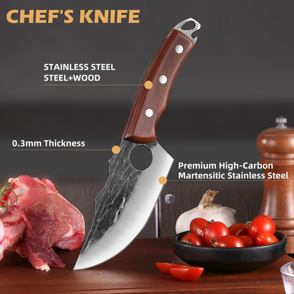 6 Inch Meat Cutting Boning Knife, German Steel, with Sheath4