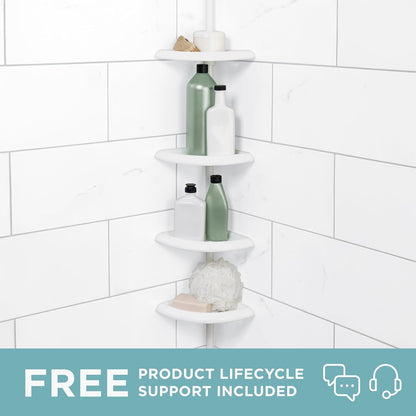 Tension Pole Shower Caddy, 4 Shelves, Adjustable, 60 to 97 Inch, White2