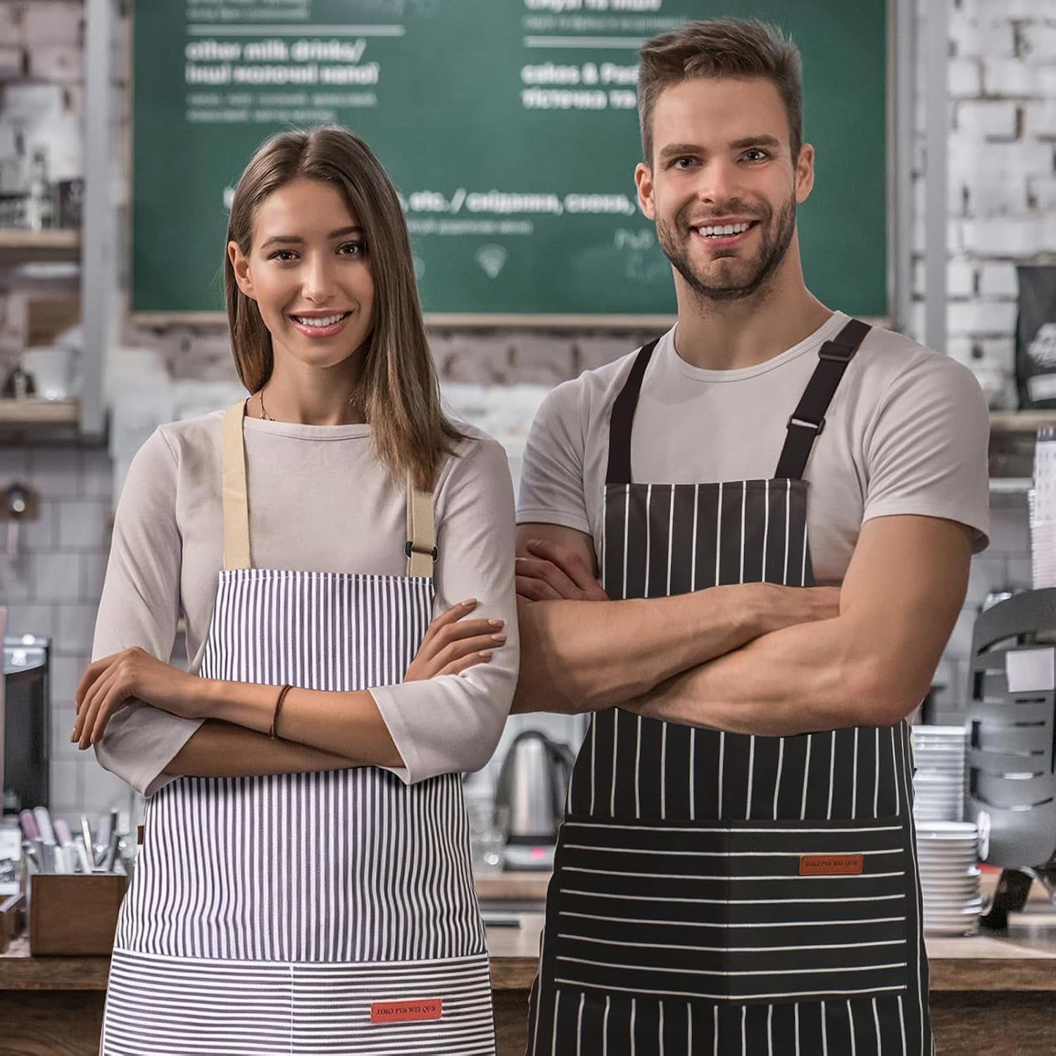 adjustable-kitchen-aprons-unisex-2-pack-2-large-pockets-cotton-polyester-blend-bib-apron-for-home-bbq-restaurant-use