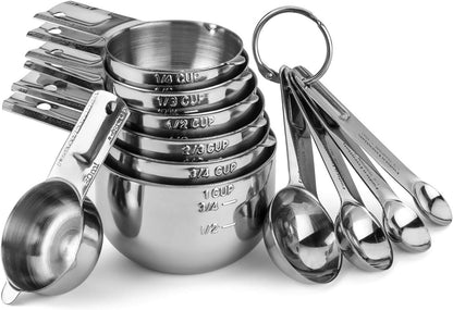 Stainless Steel Measuring Cups and Spoons Set - Stackable Set with Spout (11 Piece Set)1
