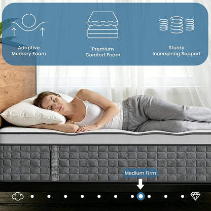 Queen Mattress,12 Inch Hybrid Queen Size Mattresses in a Box: Medium Firm,Memory Foam & Pocket Springs for Pressure Relief, Motion Isolation,Certipur-Us Certified,No Fiberglass,365-Night Trial3