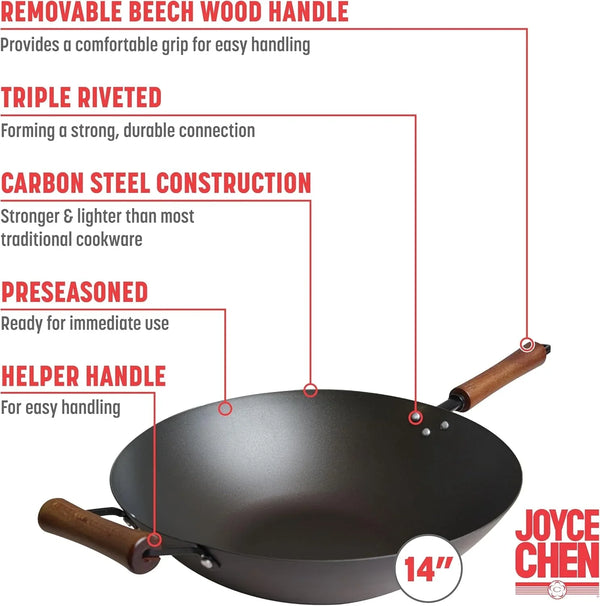 Joyce Chen Classic Series 14-Inch Preseasoned Carbon Steel Wok2