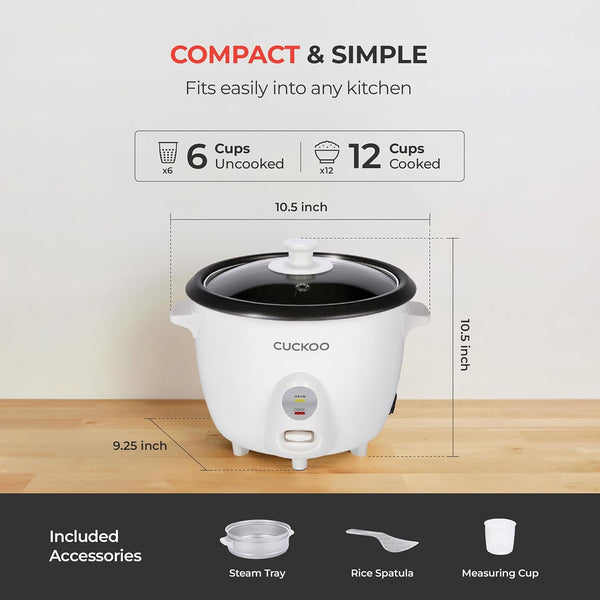CUCKOO One-Touch Rice Cooker and Warmer, 12-Cup Cooked, White, CR-0601C | 6-Cup Uncooked Capacity, Nonstick Inner Pot, One-Touch Operation, Automatic Keep Warm, for Families and Meal Prep4