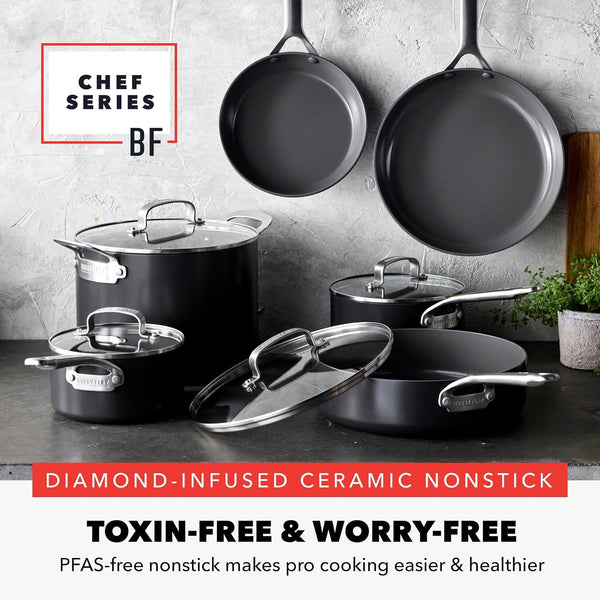 X Bobby Flay Hard Anodized Nonstick 10 Piece Cookware Set, Pfas-Free Ceramic Pots & Pans, Induction Suitable, Frypans, Saucepans Saute, Stockpot, Glass Lids, Dishwasher & Oven Safe, Black4