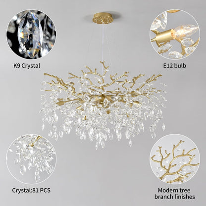 Gold Tree Branch Chandelier 32" 10-Light Modern Crystal Light Fixture5