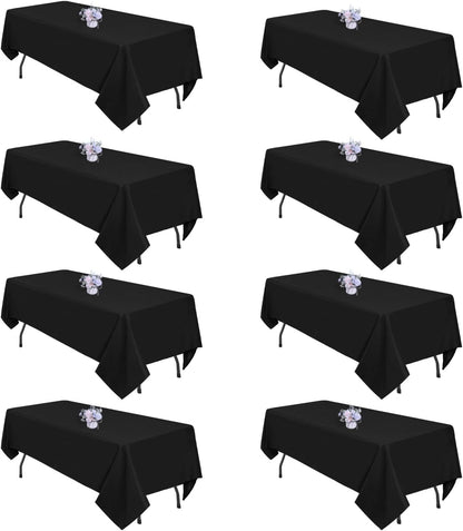 8 Pack 60 X 102 Inch Black Tablecloths for 6 Foot Rectangle Tables | Wrinkle Resistant, Washable, Polyester Fabric, Rectangular Table Cloth for Dining Banquet Wedding Party1