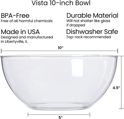 Vista Clear Plastic Salad and Serving 10-Inch Bowls | Set of 3 | Reusable, Bpa-Free, Made in the USA | 135 Oz. Capacity5