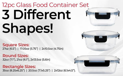 Premium Borosilicate Glass Food Storage Containers with Lids Set | 24Pc Sets with 12 Bowls & 12 Airtight Locking Lids for Lunch & Meal Prep, Safe for Oven, Freezer, Dishwasher, Bpa-Free7