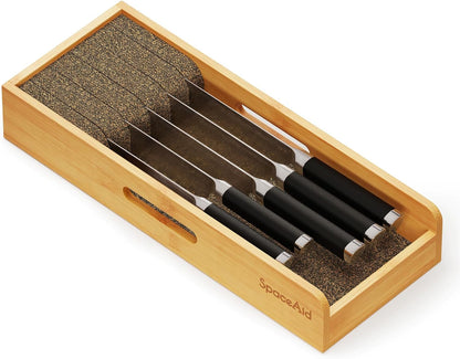 Knife Drawer Organizer Bamboo Insert Dock, Kitchen Steak Knives Holder Organizers Block for Drawer in Storage Organization (Small)1