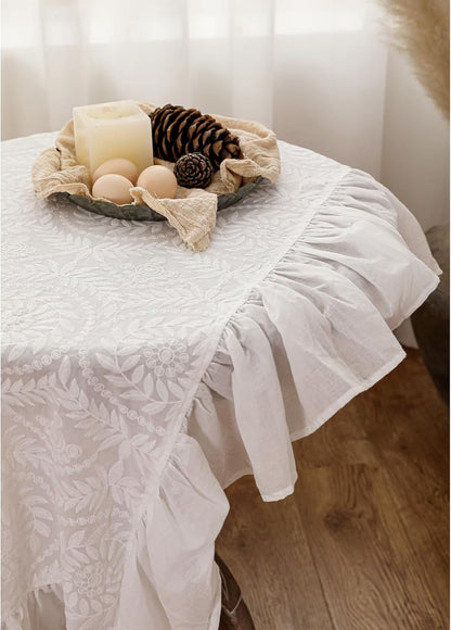 Vintage French Lace Cotton Table Cloth,Rectangular 59"X59"-Leiden7