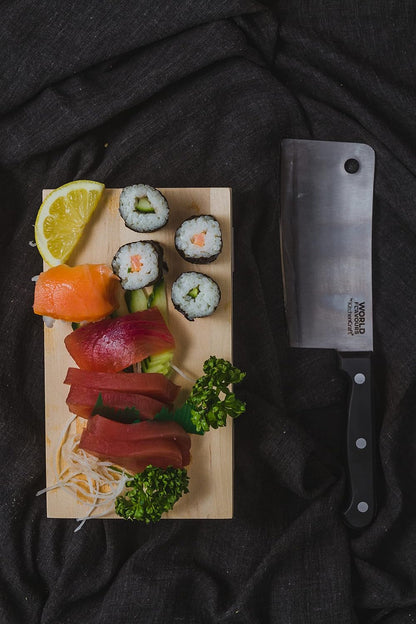 World of Flavours Chinese Meat Cleaver Knife, Fully Forged Stainless Steel, Chinese Chef'S Knife 14 Cm (5.5"), Silver/Black6