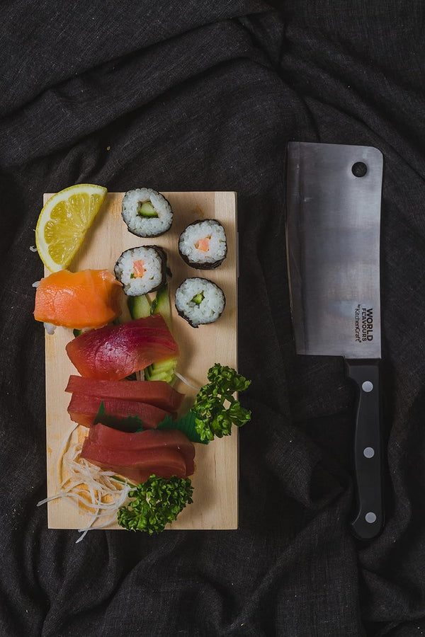 World of Flavours Chinese Meat Cleaver Knife, Fully Forged Stainless Steel, Chinese Chef'S Knife 14 Cm (5.5"), Silver/Black6