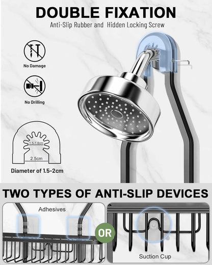 Shower Caddy Hanging - Never Rust Shower Hanging Organizer - Aluminum over the Showerhead Caddy with Soap Basket and 6 Hooks for Razor/Sponge (Black)3