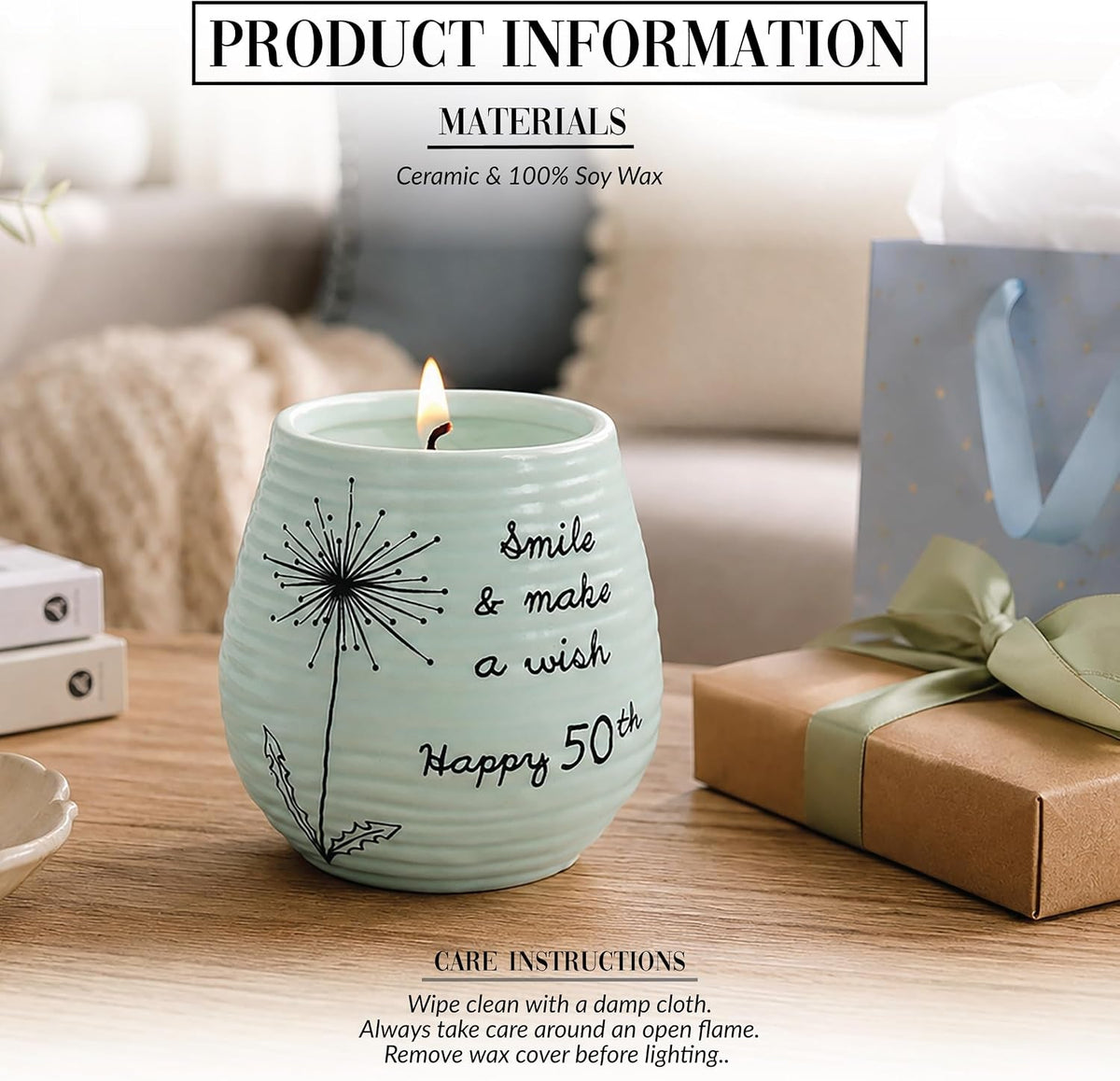 8-oz-candle-holder-green-ceramic-candle-jar-with-100-soy-wax-candle-serenity-scent-smile-and-make-a-wish-happy-50th-ideal-gift-for-loved-ones-printed-text-love-theme