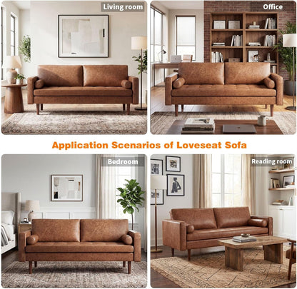 Faux Leather Sofa,70" Brown Leather Couch for Living Room8