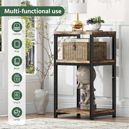 Side Table, End Table Night Stand, 3 Tiers Shelf for Living Room, Rustic Brown8