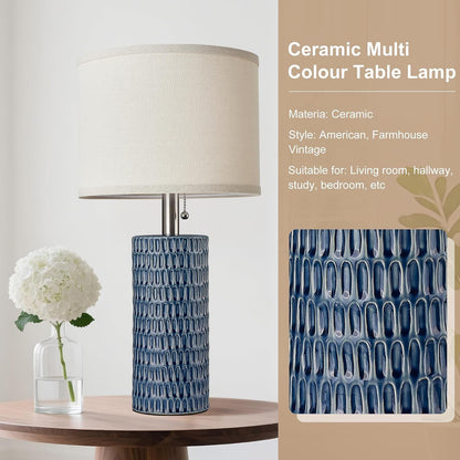 20.5" Modern Ceramic Table Lamps for Bedroom Set of 2, Bedside Lamps for Night Stands with Beige Lampshade, Farmhouse Table Lamp for Living Room Office Dorm, Blue6
