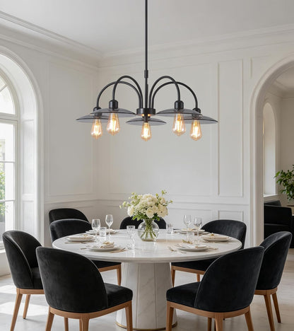 Black Farmhouse Chandelier, Glass Hanging Light Fixture for Dining Room2
