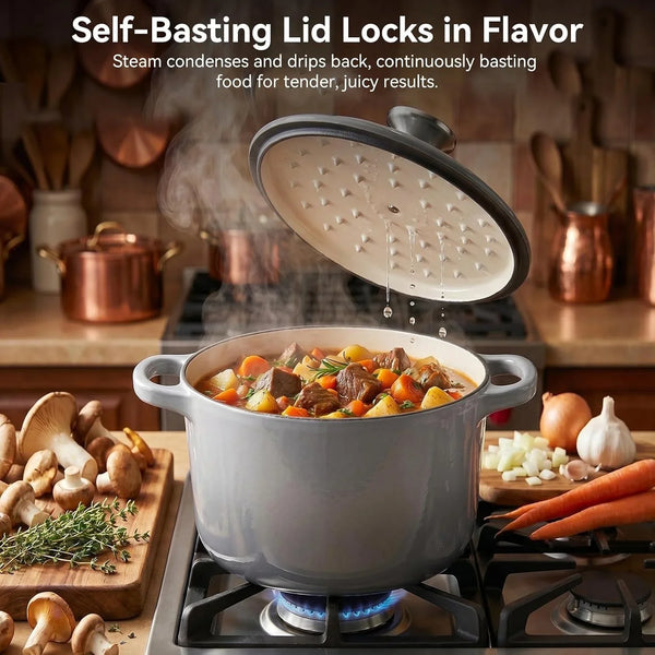 2.8 Quart Small Enameled Cast Iron Dutch Oven with Lid, 7.5-Inch Mini Cast Iron Pot for Sourdough Bread Baking & Soups, Gradient Gray Enamel Cocotte7