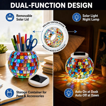Solar Table Lights Outdoor,Color Changing Glass Mosaic Garden Light4