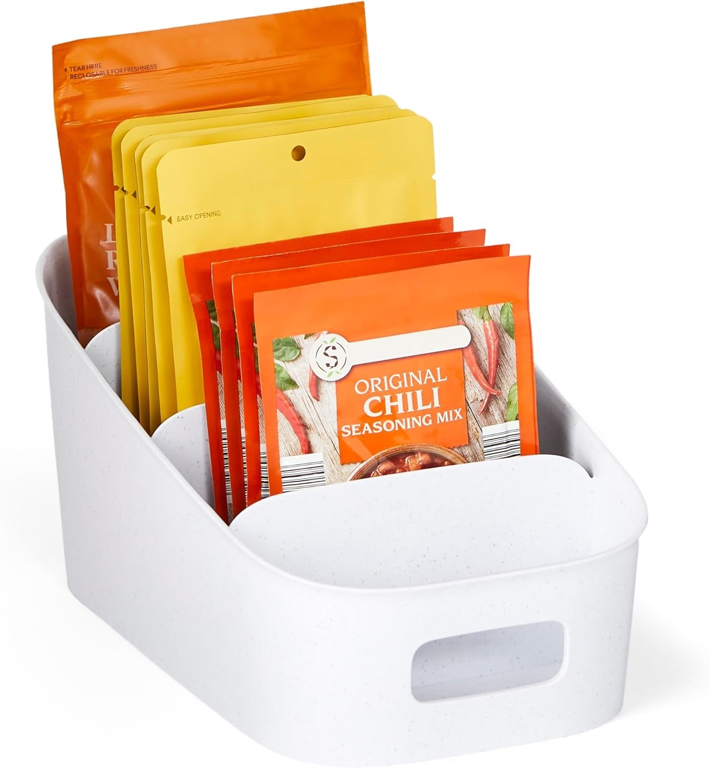 shelfbin-packet-organizer-4-tier-stairstep-raised-divided-bin-bpa-free-storage-caddy-for-kitchen-pantry-and-cabinet-organization-tea-bags-medicine-and-more