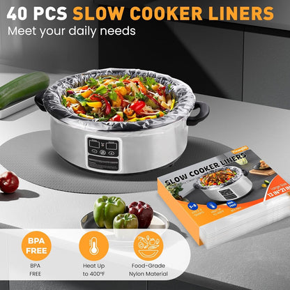 40 Pack Slow Cooker Liners, Large Size 13"X 21" Cooking Bags | Disposable Plastic Slow Cooker Bags Liners Fits 3-8 Quarts, BPA Free, Suitable for Oval & round Pot3