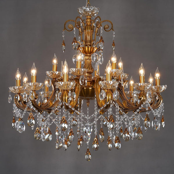 Vintage Brass Crystal Chandelier Large Candle Style Pendant Light1