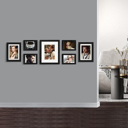 4X6 Picture Frame Black Wood Pattern Set of 4,Display Pictures 3.5X5 with Mat or 4X6 without Mat, Horizontal and Vertical Formats for Wall and Table Mounting6