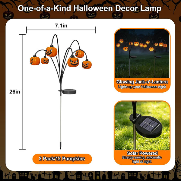 Halloween Solar Lights Outdoor, 2 Pack Waterproof Pumpkin Stake Lights6