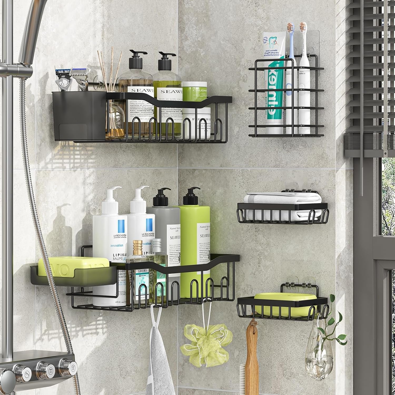 adhesive-shower-caddy-5-pack-large-capacity-shower-shelves