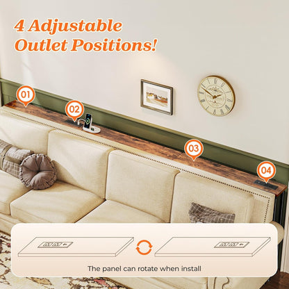 102 Inch Sofa Table with 2 Power Outlets and USB-C Ports | 5.9 Inch Narrow Console Table with Storage, Extra-Long, for Entryway Hallway Couch behind Sofa, Small Spaces, Rustic Brown6