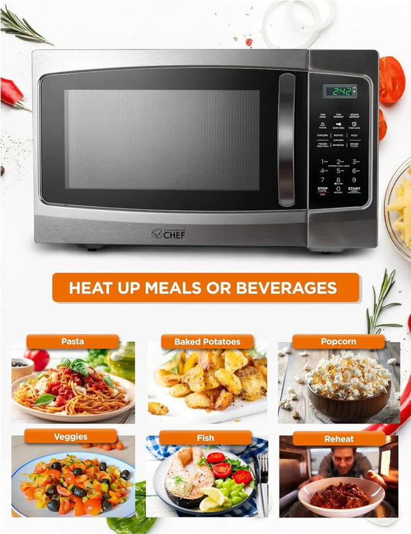 1.3 Cu. Ft. Countertop Microwave Oven, CHM13MS6, Stainless | Touch Controls with Digital LED Display, 1000W, 12.4” Turntable Plate, Push Button Door, 10 Power Levels3