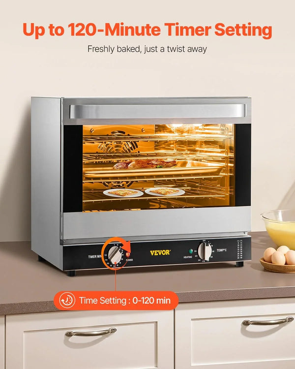 Commercial Convection Oven, 66L/60Qt, Half-Size Conventional Oven Countertop, 1800W 4-Tier Toaster W/Front Glass Door, W/Trays Wire Racks Clip Gloves, 120V | 60Qt, 1800W, 4-Tier Toaster,Front Glass Door, Electric Baking Oven with Tray & Wire Racks Included, for Bakery, 120V, 5-15P4